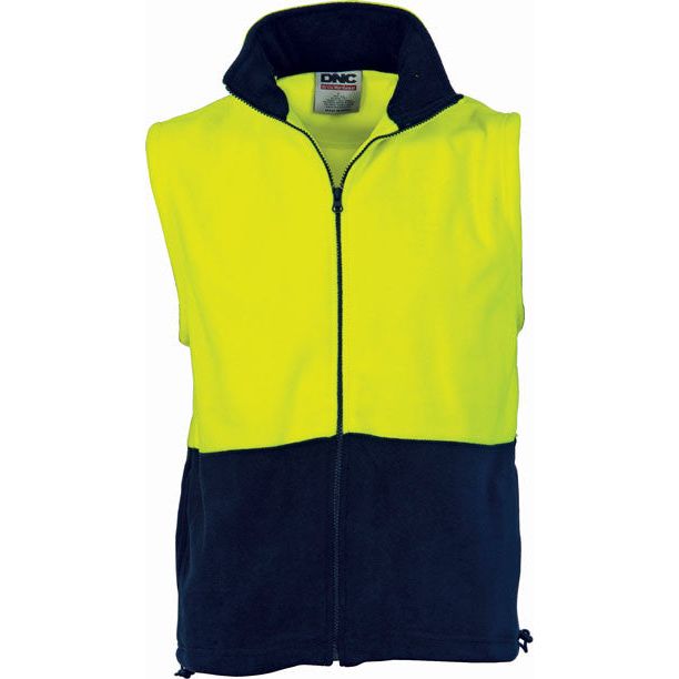 DNC Hi Vis Two Tone Full Zip Polar Fleece Vest (3828) Hi Vis Winter Vest DNC Workwear - Ace Workwear