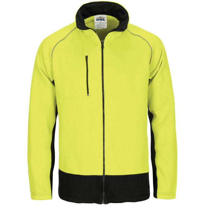 DNC Hi Vis Full Zip Fleecy Sweat Shirt With Two Side Zipped Pockets (3725) Hi Vis Jackets DNC Workwear - Ace Workwear