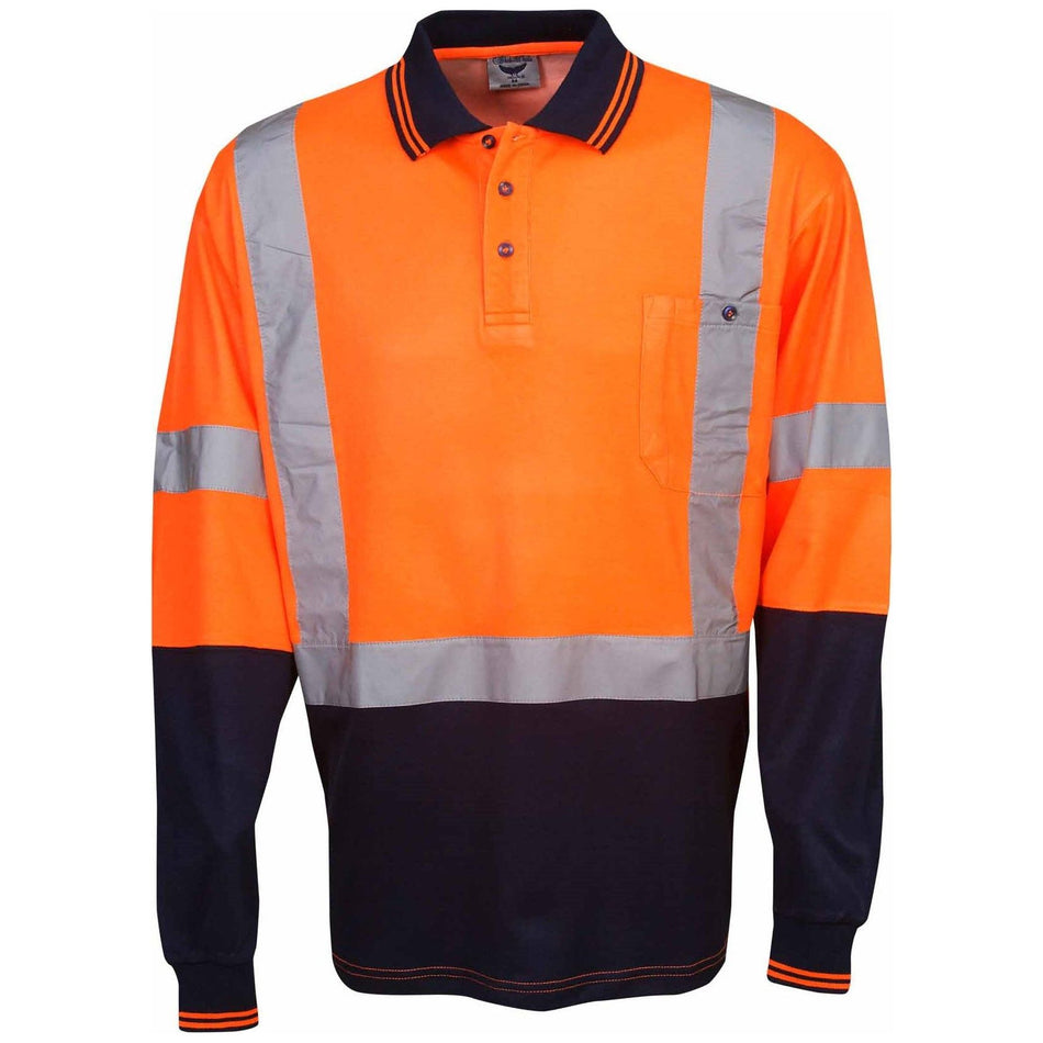 Hi Vis Cotton Back Polo with Reflective Tape Long Sleeve (P74) Hi Vis Polo With Tape Blue Whale - Ace Workwear