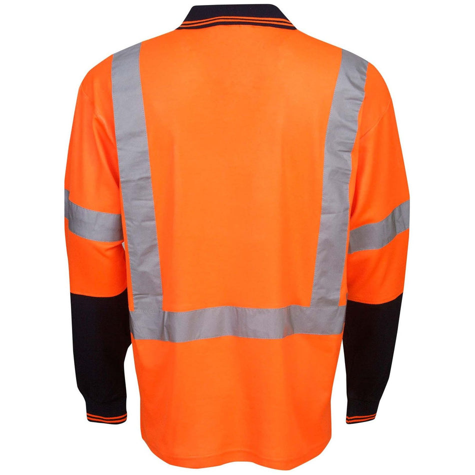 Hi Vis Cotton Back Polo with Reflective Tape Long Sleeve (P74) Hi Vis Polo With Tape Blue Whale - Ace Workwear