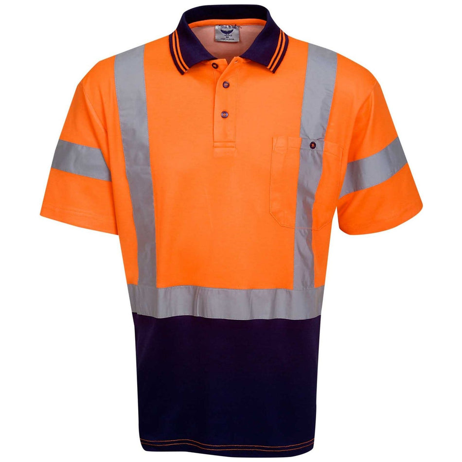 Hi Vis Cotton Back Polo with Reflective Tape Short Sleeve (P75) Hi Vis Polo With Tape Blue Whale - Ace Workwear