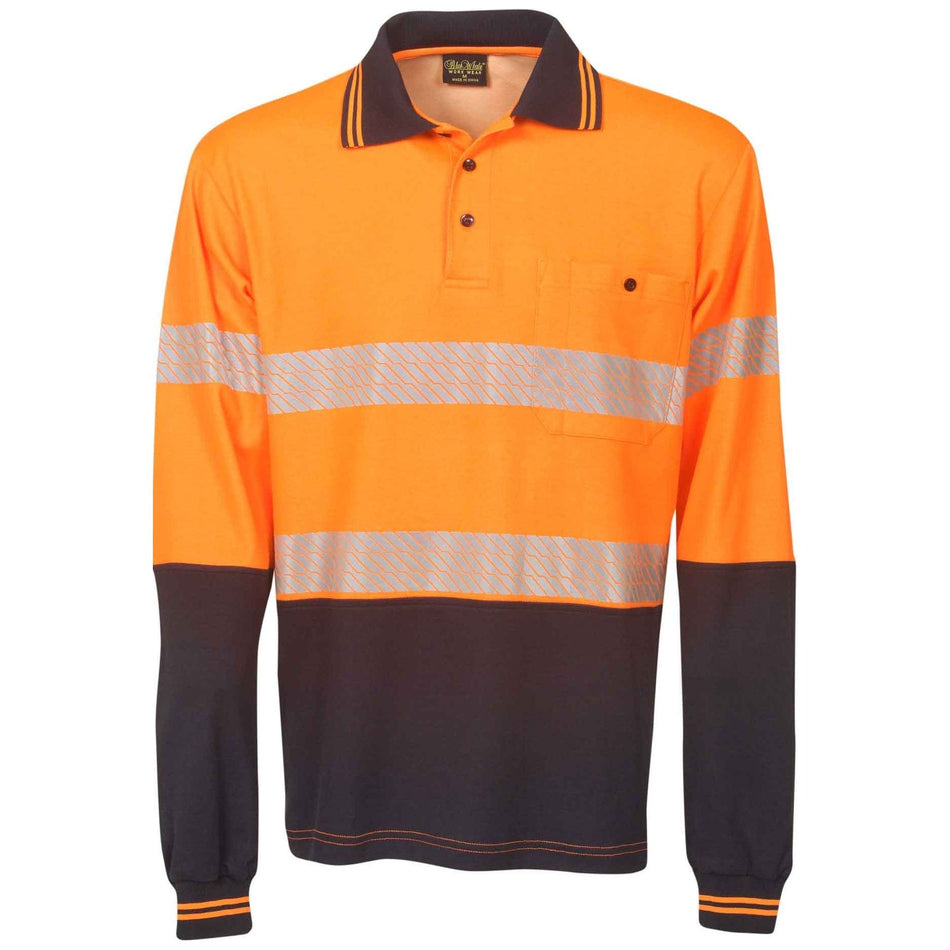 Hi Vis Cotton Back Polo with Segment Taped Long Sleeve (P76) Hi Vis Polo With Tape Blue Whale - Ace Workwear