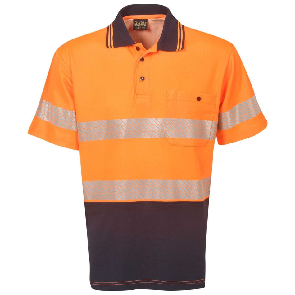 Hi Vis Cotton Back Polo with Segment Taped Short Sleeve (P77) Hi Vis Polo With Tape Blue Whale - Ace Workwear