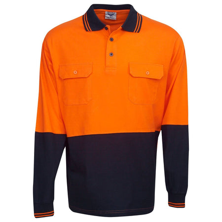 Hi Vis 100% Cotton Polo Long Sleeve (P93) Hi Vis Plain Polo Blue Whale - Ace Workwear