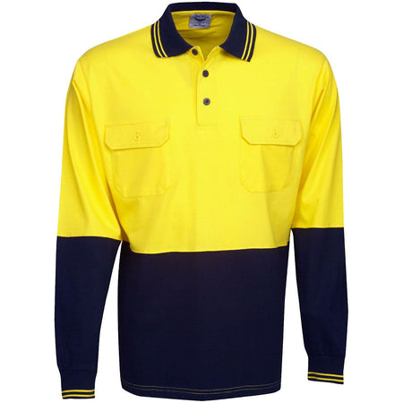 Hi Vis 100% Cotton Polo Long Sleeve (P93) Hi Vis Plain Polo Blue Whale - Ace Workwear