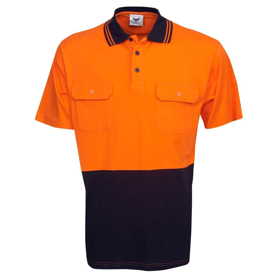 Hi Vis 100% Cotton Polo Short Sleeve (P94) Hi Vis Plain Polo Blue Whale - Ace Workwear