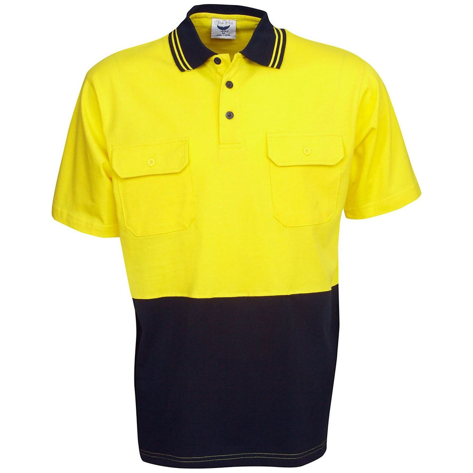 Hi Vis 100% Cotton Polo Short Sleeve (P94) Hi Vis Plain Polo Blue Whale - Ace Workwear