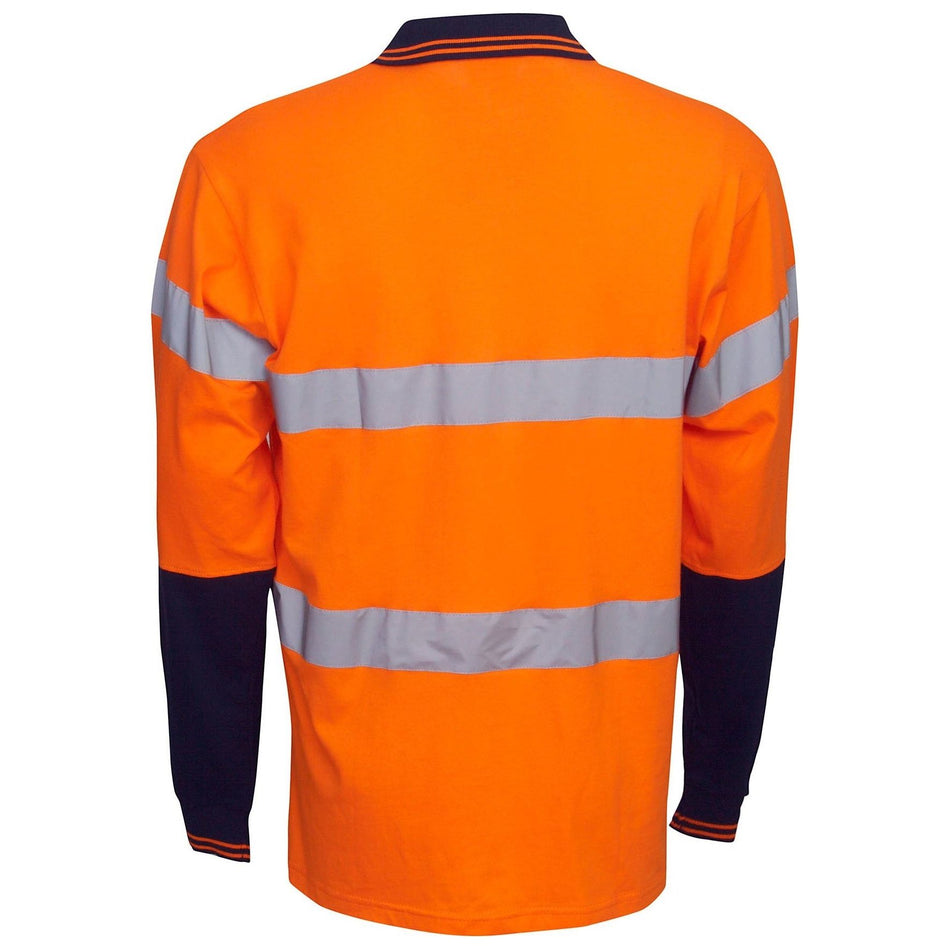 Hi Vis 100% Cotton Polo with Reflective Tape Long Sleeve (P95) Hi Vis Polo With Tape Blue Whale - Ace Workwear