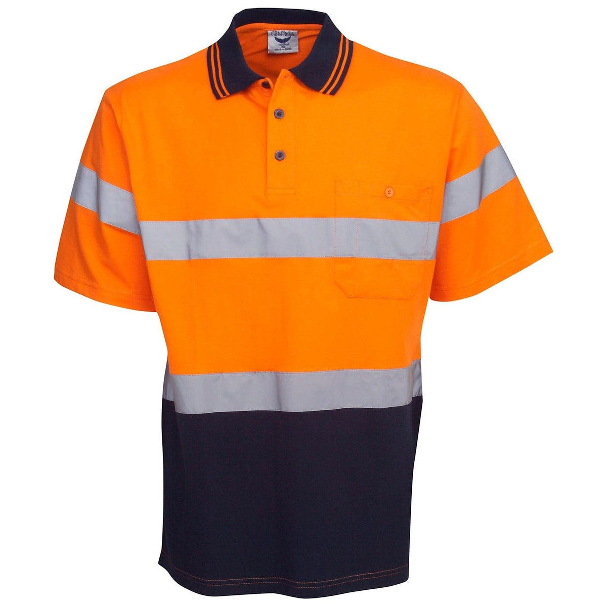 Hi Vis 100% Cotton Polo with Reflective Tape Short Sleeve (P96) Hi Vis Polo With Tape Blue Whale - Ace Workwear