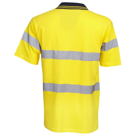 Hi Vis 100% Cotton Polo with Reflective Tape Short Sleeve (P96) Hi Vis Polo With Tape Blue Whale - Ace Workwear