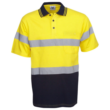 Hi Vis 100% Cotton Polo with Reflective Tape Short Sleeve (P96) Hi Vis Polo With Tape Blue Whale - Ace Workwear