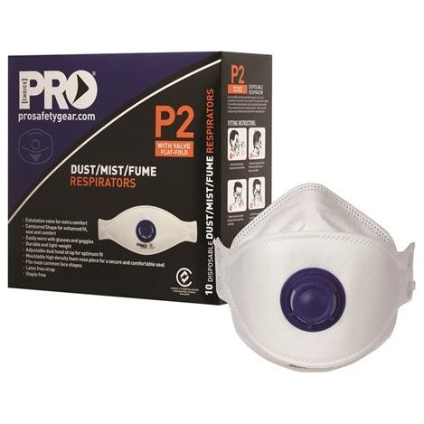 Pro Choice Safety Gear Dust Masks Flat Fold P2+Valve - Box of 10 (PCFFP2V) Disposable Respiratory Mask ProChoice - Ace Workwear