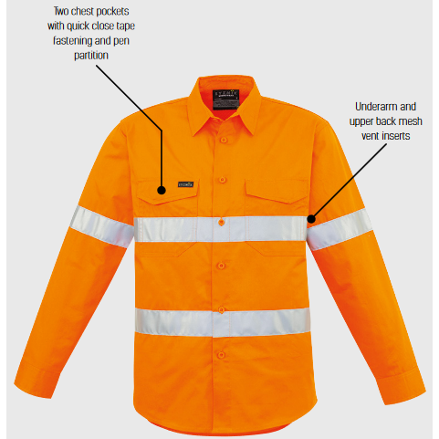 Syzmik Mens Hi Vis Hoop Taped Shirt (ZW640) - Ace Workwear