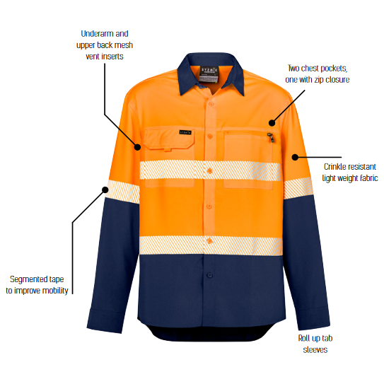 Syzmik Mens Hi Vis Outdoor Segmented Tape L/S Shirt (ZW470) - Ace Workwear