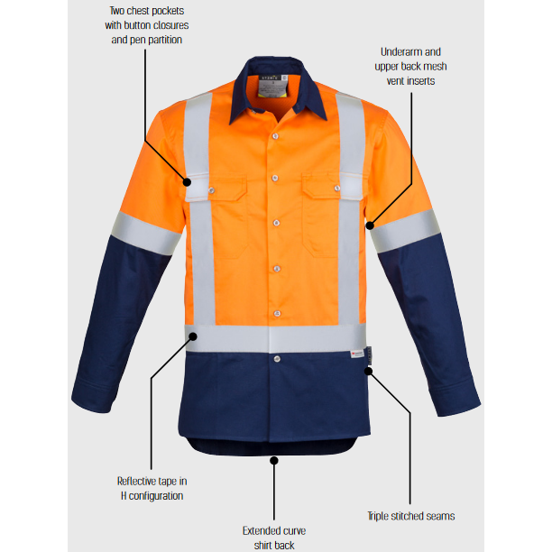 Syzmik Mens Hi Vis Spliced Industrial Shirt - Shoulder Taped (ZW124) - Ace Workwear