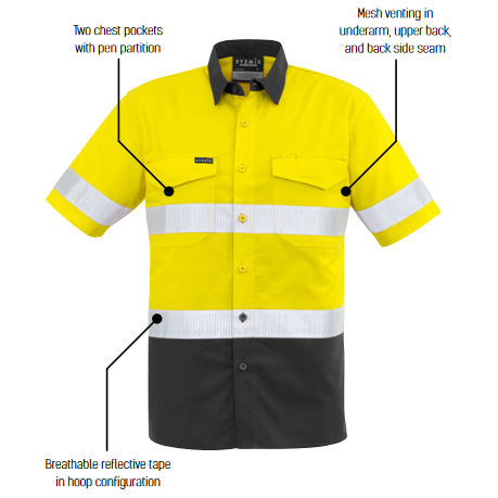 Syzmik Mens Rugged Cooling Taped Hi Vis Spliced S/S Shirt (ZW835) - Ace Workwear