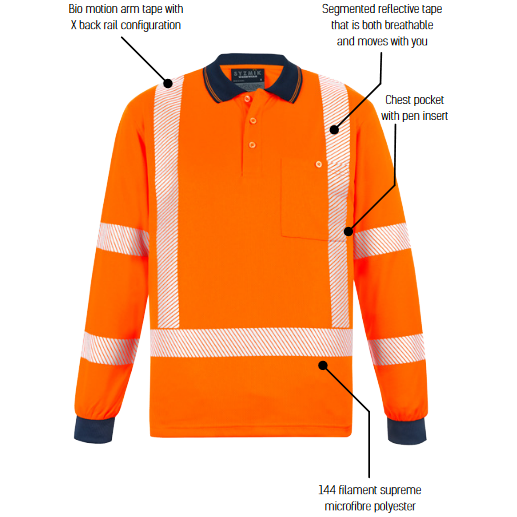 Syzmik Unisex Hi Vis Segmented X Back NSW Rail Polo With Tape (ZH690) - Ace Workwear