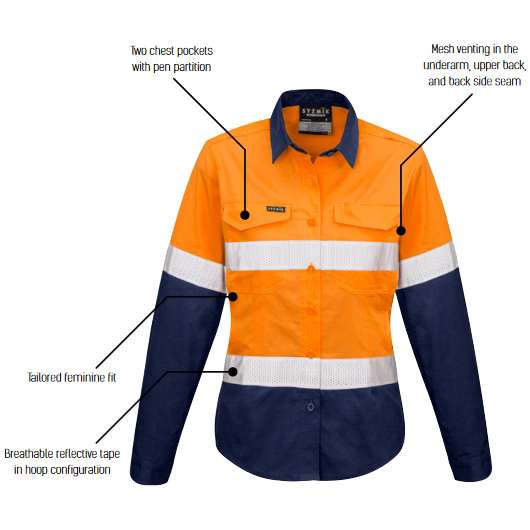 Syzmik Womens Rugged Cooling Taped Hi Vis Spliced Shirt (ZW720) - Ace Workwear