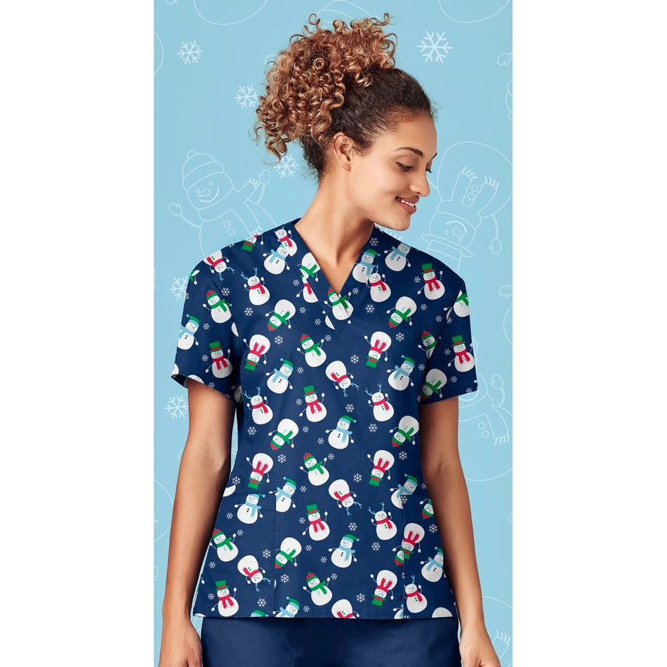 Biz Care Womens Christmas V-Neck Short Sleeve Scrub Top (CST346LS)