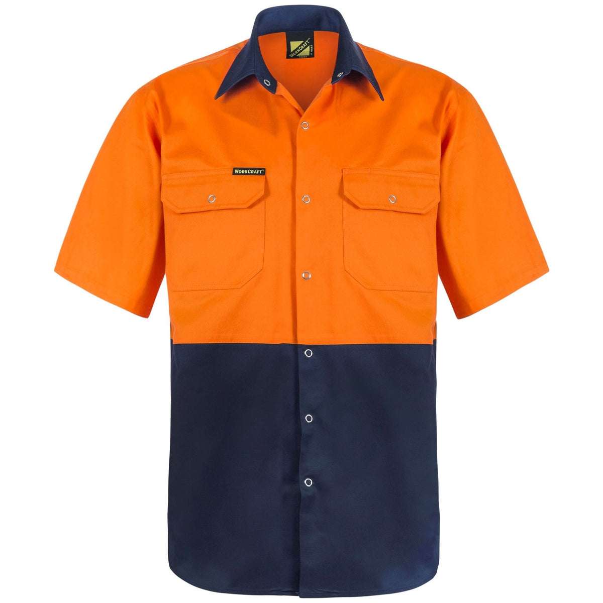 Workcraft Hi Vis Short Sleeve Cotton Drill Industrial Laundry Shirt With Press Studs (WS3063) - Ace Workwear