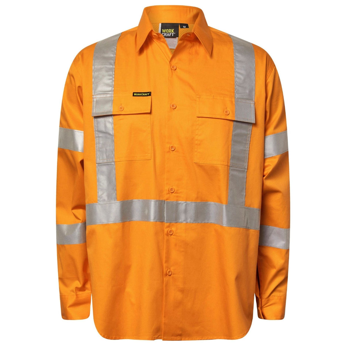 Workcraft Lightweight Hi Vis Long Sleeve Vented Cotton Drill Shirt With X Pattern CSR Reflective Tape (WS6010) - Ace Workwear