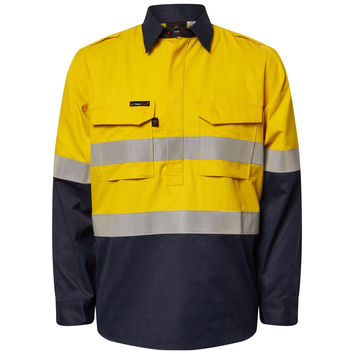 Workcraft Torrent HRC2 Mens Hi Vis Two Tone Close Front Shirt With Gusset Sleeves And FR Reflective Tape (FSV015A) - Ace Workwear