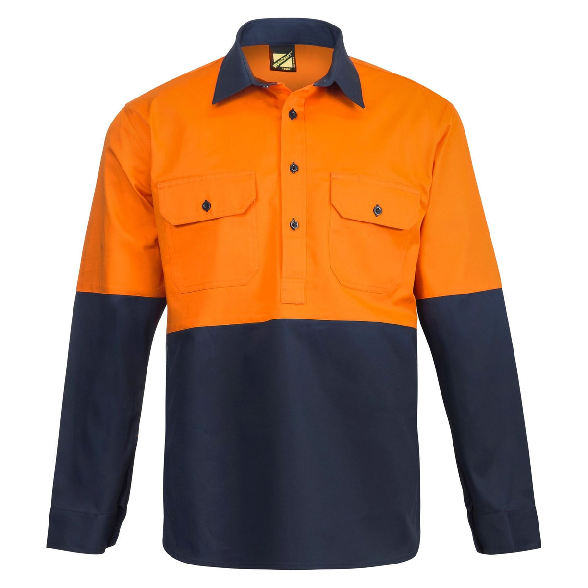 Workcraft Hi Vis Two Tone Half Placket Cotton Drill Shirt With Semi Gusset Sleeves (WS4256) - Ace Workwear