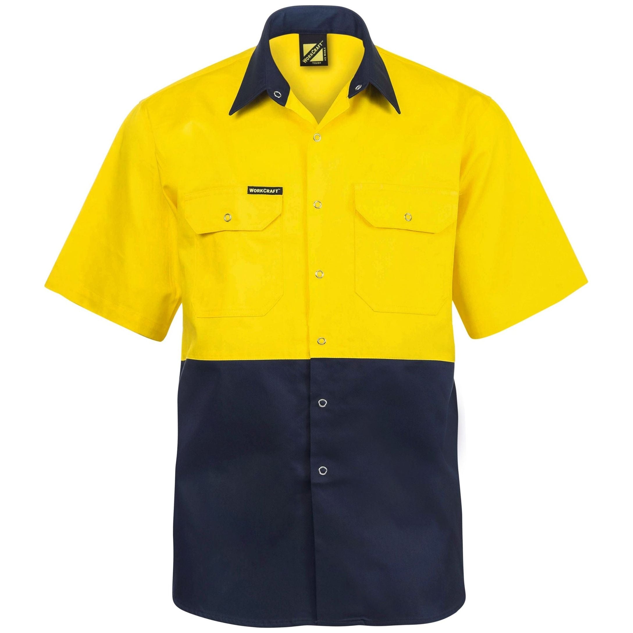 Workcraft Hi Vis Short Sleeve Cotton Drill Industrial Laundry Shirt With Press Studs (WS3063) - Ace Workwear