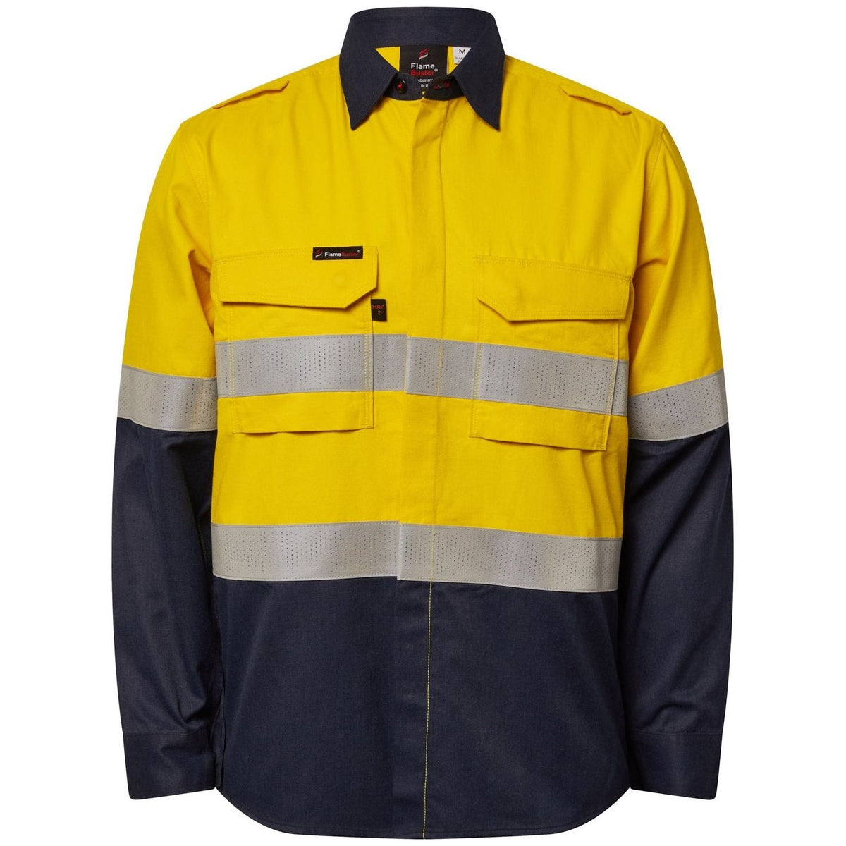 Workcraft Torrent HRC2 Mens Hi Vis Two Tone Open Front Shirt With Gusset Sleeves And FR Reflective Tape (FSV014A) - Ace Workwear