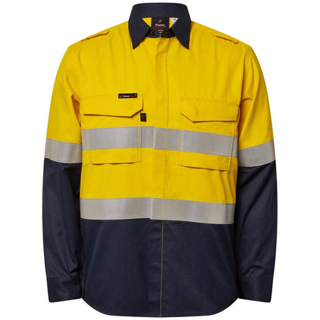 Workcraft Torrent HRC2 Mens Hi Vis Two Tone Open Front Shirt With Gusset Sleeves And FR Reflective Tape (FSV014A) - Ace Workwear