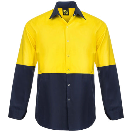 Workcraft Lightweight Hi Vis Long Sleeve Vented Cotton Drill Food Industry Shirt With Press Studs And Spare Pockets (WS3045) - Ace Workwear