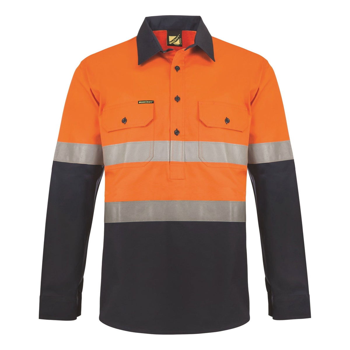 Workcraft Lightweight Hi Vis Two Tone Half Placket Vented Cotton Drill Shirt With Semi Gusset Sleeves And CSR Reflective Tape (WS6032) - Ace Workwear