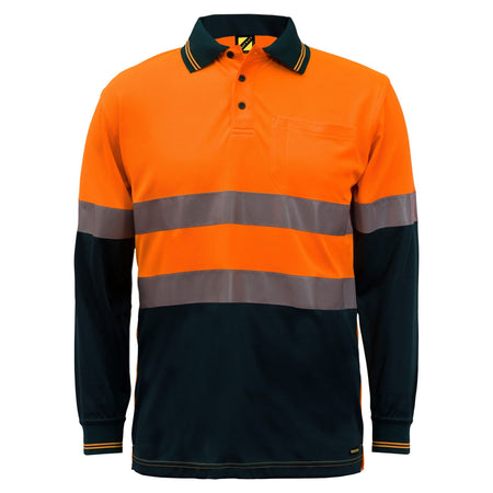 Workcraft Hi Vis Two Tone Lightweight Long Sleeve Micromesh Polo With Pocket And CSR Reflective Tape (WSP409) - Ace Workwear