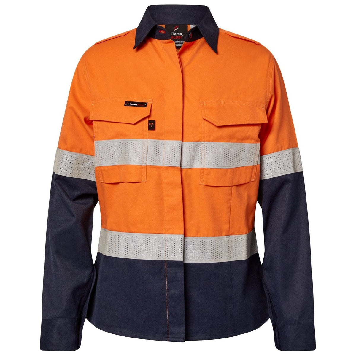 Workcraft Torrent HRC2 Ladies Hi Vis Two Tone Open Front Shirt With Guesset Sleeves And FR Reflective Tape (FSL016A) - Ace Workwear