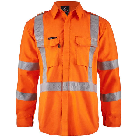 Workcraft Torrent HRC2 Mens Hi Vis NEW Rail Open Front Shirt With 'X' Patternt FR Reflective Tape (FSV028A) - Ace Workwear