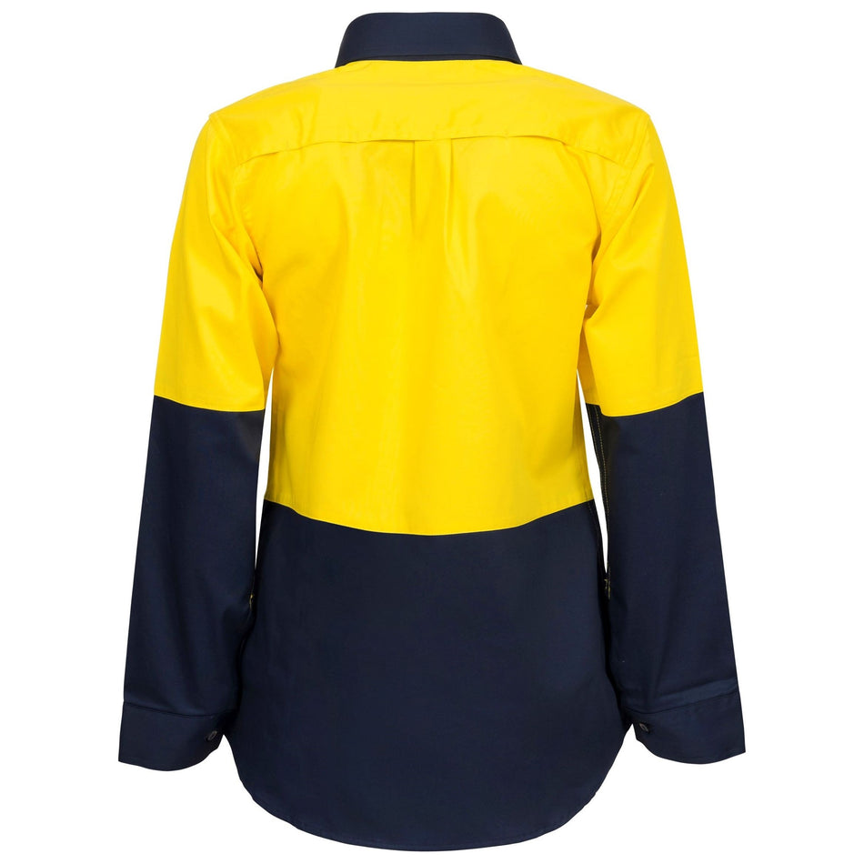 Workcraft Ladies Lightweight Hi Vis Long Sleeve Vented Cotton Drill Shirt (WSL502)