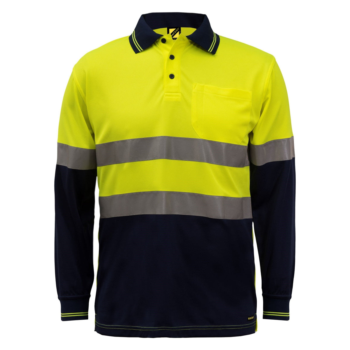 Workcraft Hi Vis Two Tone Lightweight Long Sleeve Micromesh Polo With Pocket And CSR Reflective Tape (WSP409) - Ace Workwear