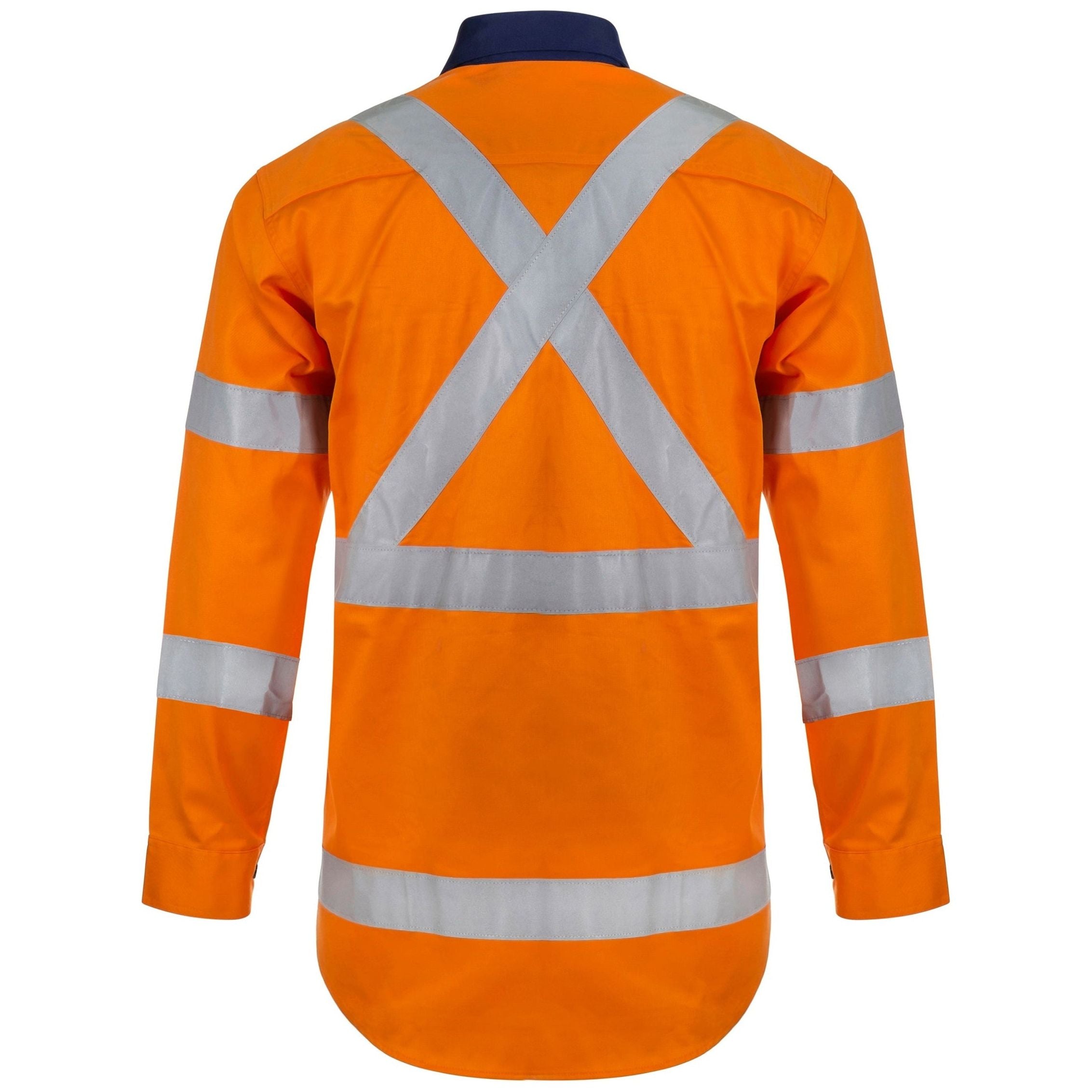 Workcraft Hi Vis Two Tone Front Long Sleeve Cotton Drrill Shirt With X Pattern CSR Reflective Tape (WS6020) - Ace Workwear