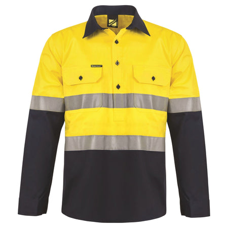 Workcraft Lightweight Hi Vis Two Tone Half Placket Vented Cotton Drill Shirt With Semi Gusset Sleeves And CSR Reflective Tape (WS6032) - Ace Workwear