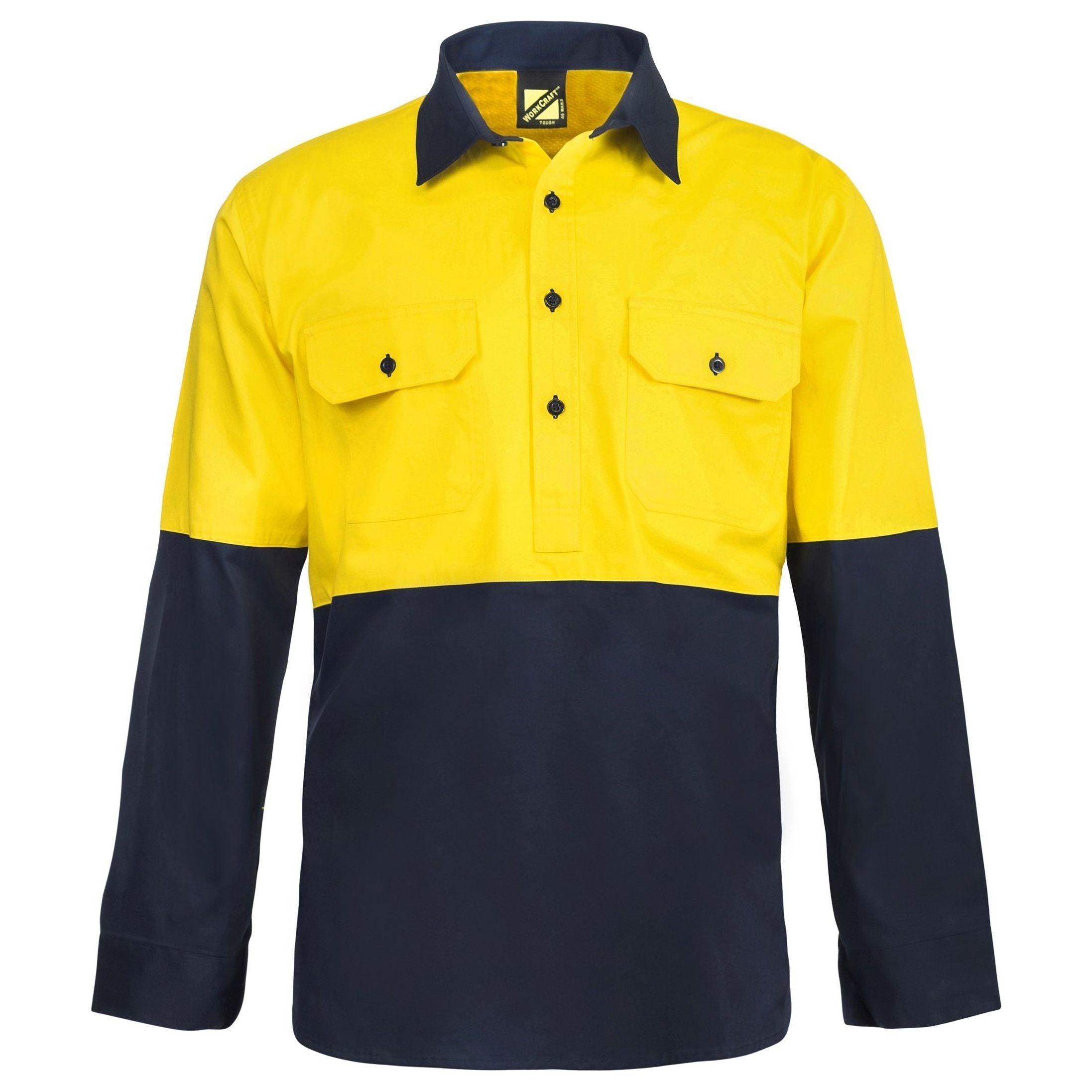 Workcraft Hi Vis Two Tone Half Placket Cotton Drill Shirt With Semi Gusset Sleeves (WS4256) - Ace Workwear