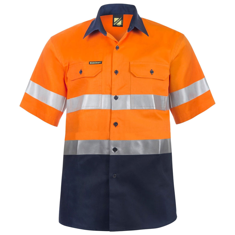 Workcraft Hi Vis Two Tone Short Sleeve Cotton Drill Shirt With CSR Reflection Tape (WS4001)