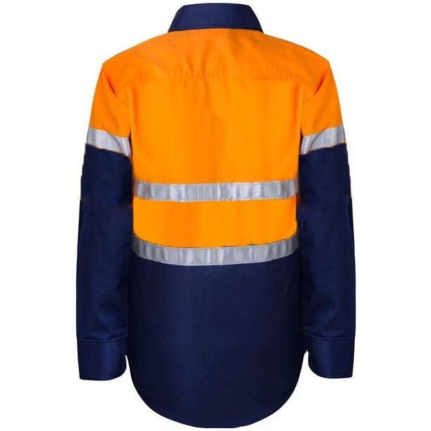 Workcraft Kids Lightweight Hi Vis Long Sleeve Reflective Cotton Drill Shirt With Tape (WSK125) - Ace Workwear