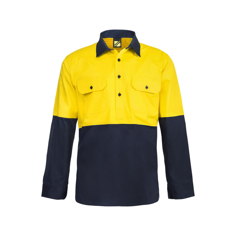 Workcraft Lightweight Hi Vis Two Tone Half Placket Vented Cotton Drill Shirt With Semi Gusset Sleeves (WS4255) - Ace Workwear