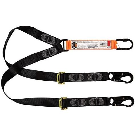 LINQ Elite Double Leg Shock Absorbing 2M Adjustable Lanyard with Hardware KS & SN X2 (WLA2KSSN) Double Adjustable Lanyard, signprice LINQ - Ace Workwear