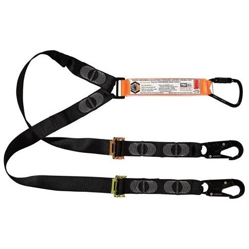 LINQ Elite Double Leg Shock Absorbing 2M Adjustable Lanyard with Hardware KT & SN X2 (WLA2KTSN) Double Adjustable Lanyard, signprice LINQ - Ace Workwear