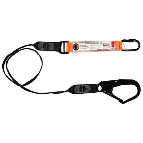 LINQ Elite Single Leg Shock Absorbing Webbing Lanyard with Hardware KS & SD (WLO1KSSD) signprice, Single Webbing Lanyard LINQ - Ace Workwear