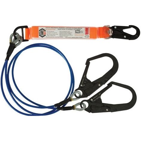 LINQ Elite Double Leg Shock Absorbing 2M Wire Rope Lanyard with Hardware SN & SD X2 (WLSA2SNSDSR) signprice, Wire Lanyard LINQ - Ace Workwear