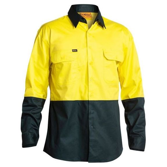 Bisley Two Tone Hi Vis Cool Lightweight Mesh Ventilated Long Sleeve Drill Shirt (BS6895) - Ace Workwear