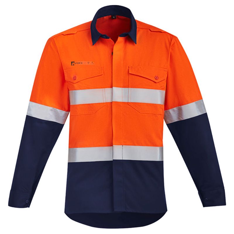 Syzmik Mens Hi Vis Orange Flame HRC 2 Hoop Taped Open Front Spliced Shirt - Ace Workwear (1285276991532)