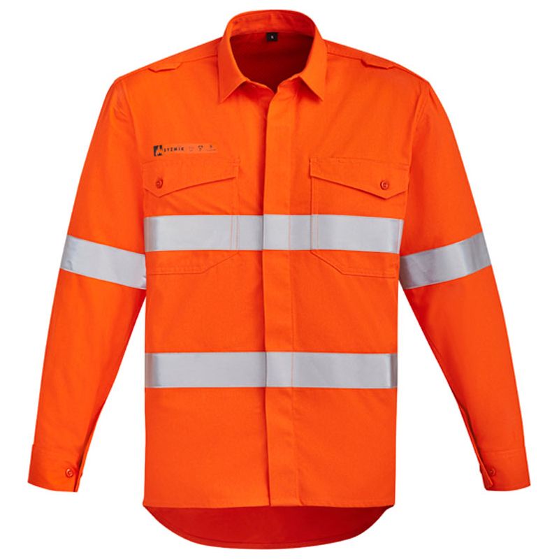 Syzmik Mens Orange Flame HRC 2 Hoop Taped Open Front Spliced Shirt - Ace Workwear (1285297668140)